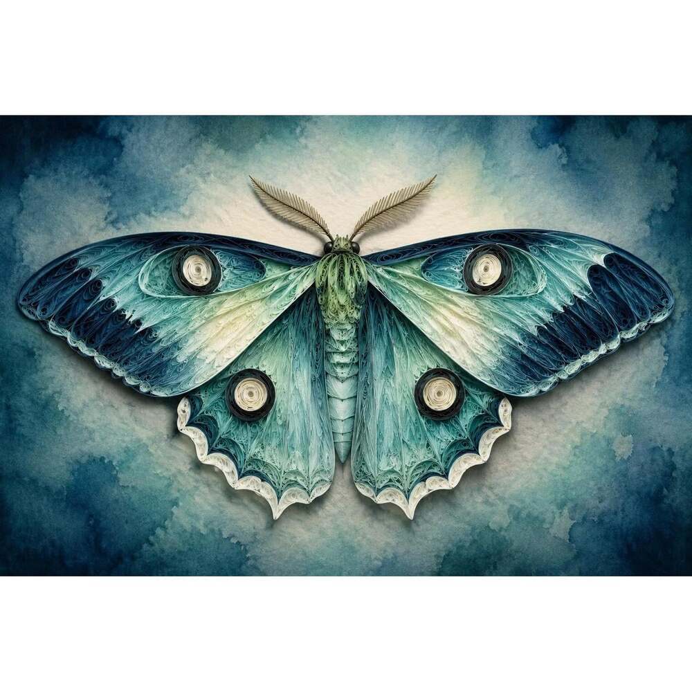6 X 4 Framed Teal Moth Art F 689